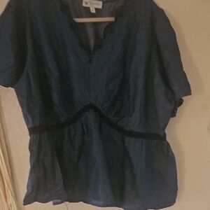 Jessica Simpson Navy Blouse with Lace Trim